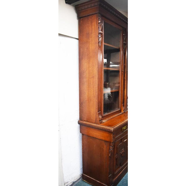 Victorian Three Door Bookcase in Carved Oak, 1880 For Sale - Image 9 of 12