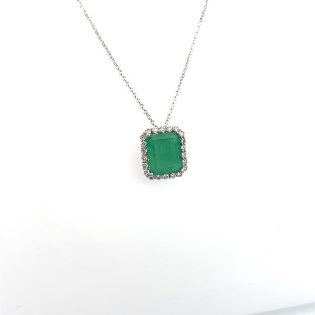 Natural Emerald Diamond Necklace 18" 14k White Gold 2.64 TCW Certified For Sale In New York - Image 6 of 12