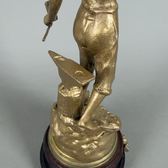 Antique Gilded Antimony Sculpture of a Blacksmith by Ruchet, Early 1900s For Sale - Image 9 of 15