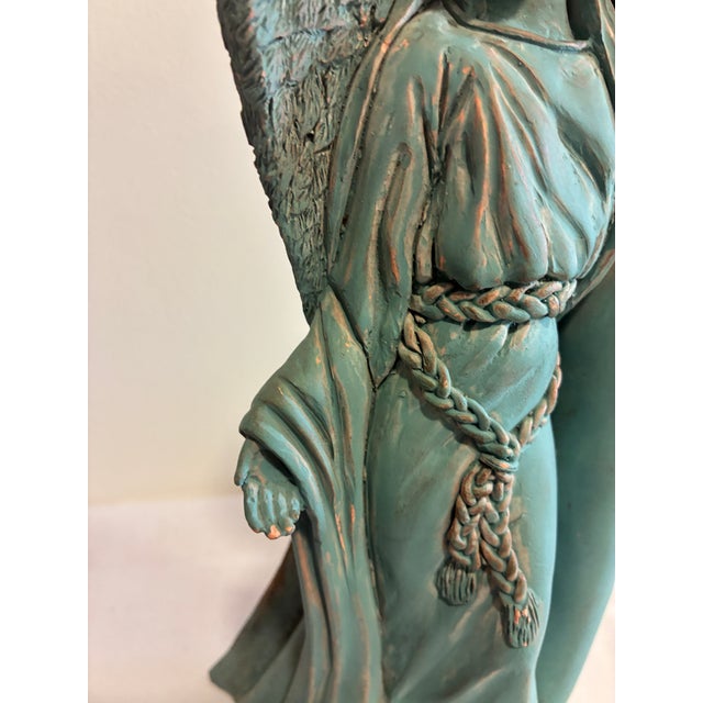 Verdigris Vintage Terracotta Angel Candle Holder Sculpture With Verdigris Patina For Sale - Image 8 of 15