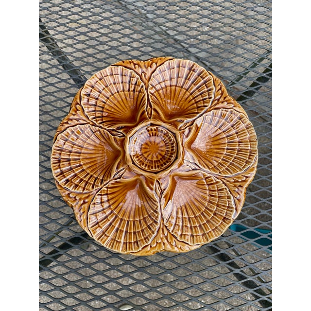 1920s French Sarreguemines Gold Majolica Oyster Plate For Sale - Image 12 of 12