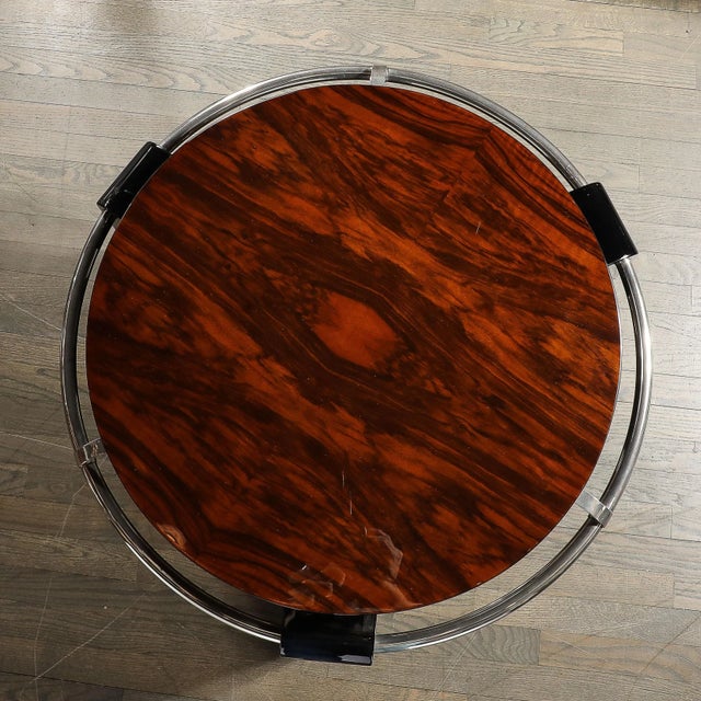1930s Art Deco Two-Tier Book-Matched Walnut & Black Lacquer Occasional Table by Louis Sognot For Sale - Image 5 of 12