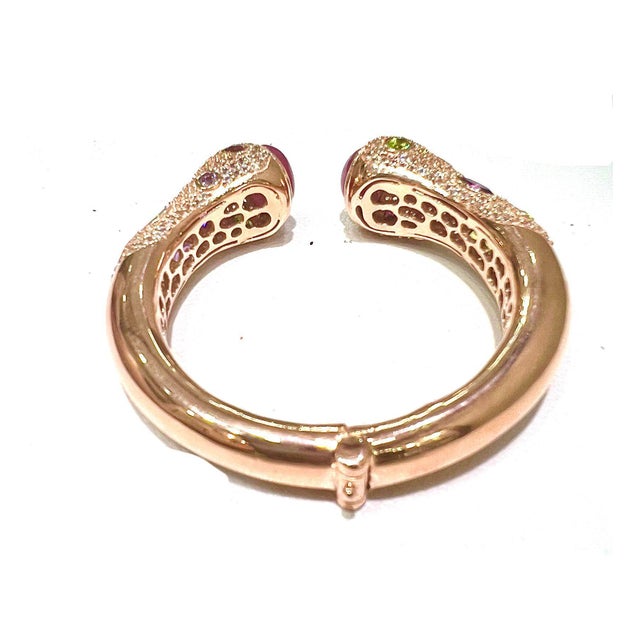 Gemstone Bochic “Capri” Vintage Ruby & Multi Gem Bangle Set In 18K Gold & Silver For Sale - Image 7 of 14