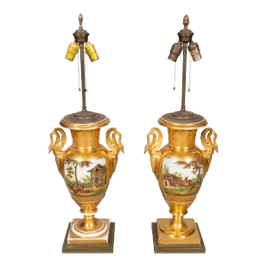 Large Vieux Paris Porcelain Table Lamps - a Pair