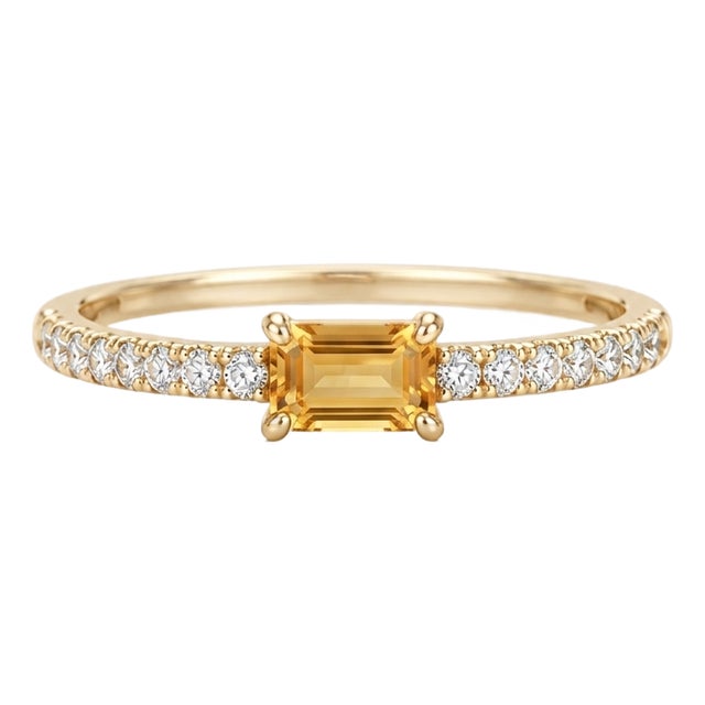 Natural Citrine Wedding Ring | Baguette Cut Gemstone Ring | November Birthstone Ring for Her Us 7 (All Sizes Available) For Sale
