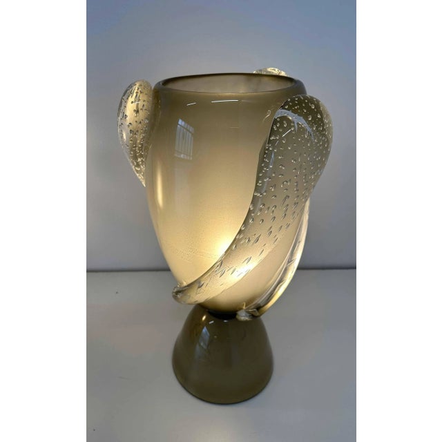 Art Deco Italian Grey and Gold Leaf Murano Glass Vase Lamps, 2000s, Set of 2 For Sale - Image 10 of 11