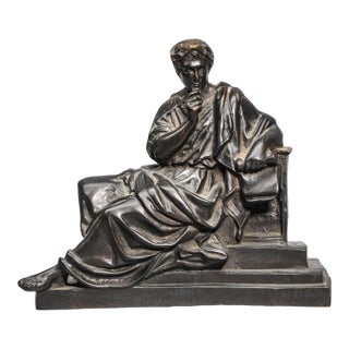 19th Century Antique Victorian Neoclassical Bronze Statue Sculpture of Philosopher Home Decor For Sale
