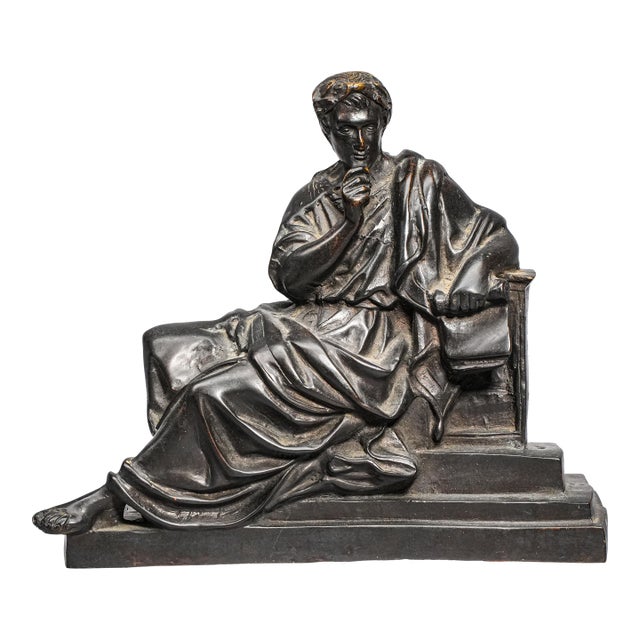 19th Century Antique Victorian Neoclassical Bronze Statue Sculpture of Philosopher Home Decor For Sale