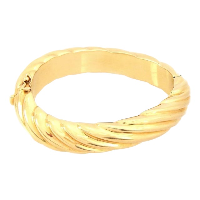 14k Yellow Gold Wide Rib Style Bangle Bracelet For Sale