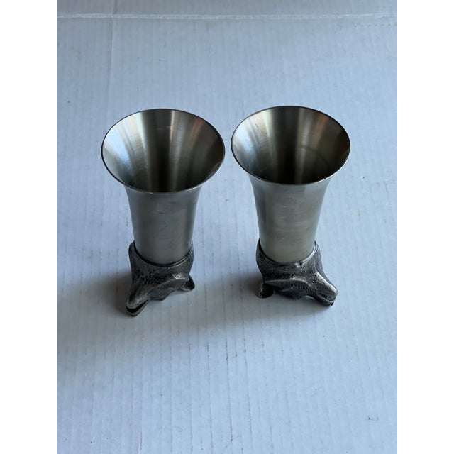 Pair of Pewter Bear Head Stirrup Cups. A wonderful holiday gift.