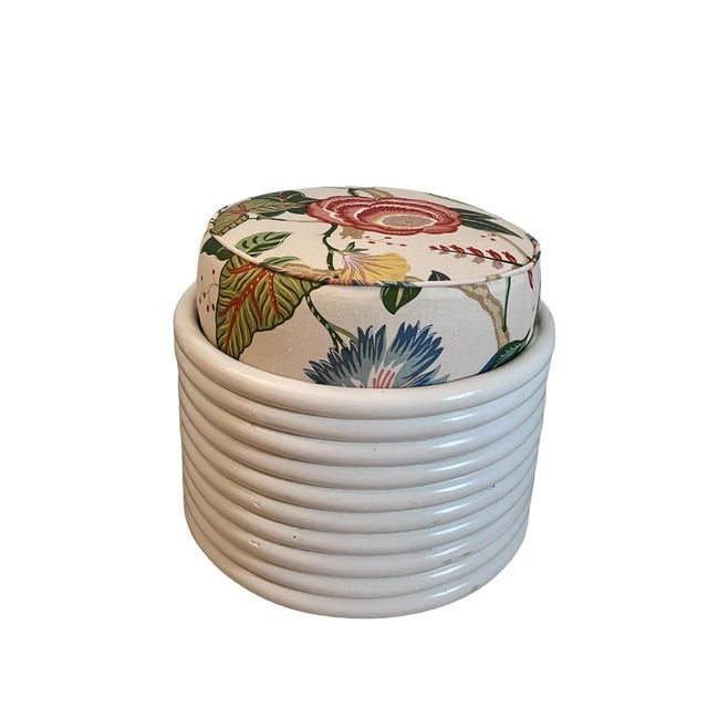 Chippendale Late 20th Century Vintage Round Rattan Ottoman For Sale - Image 3 of 5