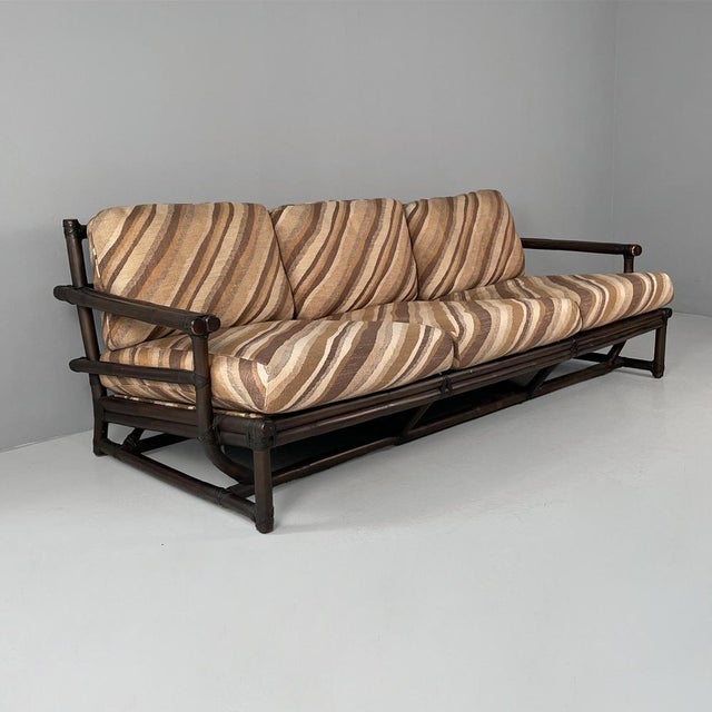 American modern sofa by Lyda Levi per McGuire Company, 1970s Three-seater sofa with seat and backrest made of padded,...