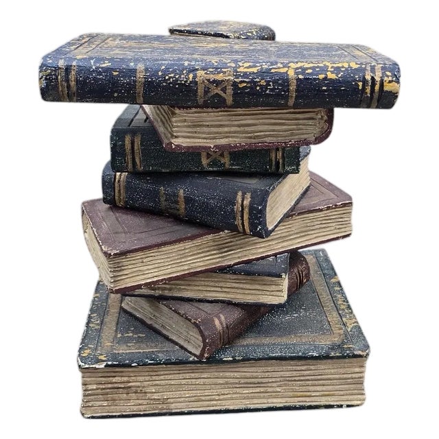 Vintage Regency Style Faux Stacked Book Side Table For Sale