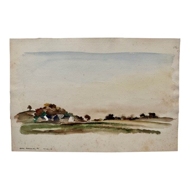 Henry Emil Salloch Original Watercolor on Paper Paradise, Pa. 1946. For Sale