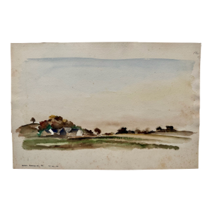 Henry Emil Salloch Original Watercolor on Paper Paradise, Pa. 1946.