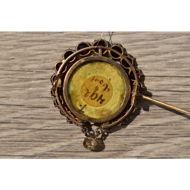 Contemporary The Flores: Victorian Signed Garnet and Diamond Brooch in White Gold For Sale - Image 3 of 3