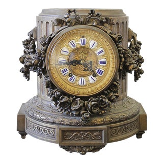 19th Century Gilt Bronze and Rose Swags French Mantle Clock For Sale