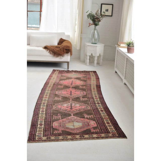 Textile Vintage Nomadic Pink, Purple, Charcoal & Black Runner Rug , 3.5 x 9.8 For Sale - Image 7 of 11