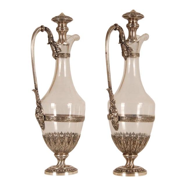 Antique Sterling Silver Decanters and Glass Tableware Neoclassical Silver- Tableware Louis XVI - A Pair For Sale