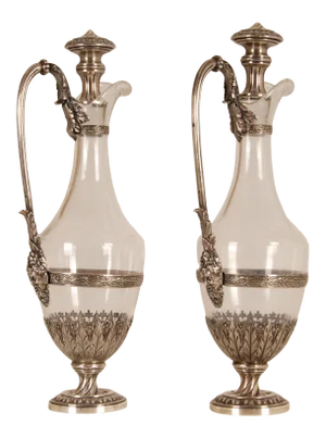 Antique Sterling Silver Decanters and Glass Tableware Neoclassical Silver- Tableware Louis XVI - A Pair