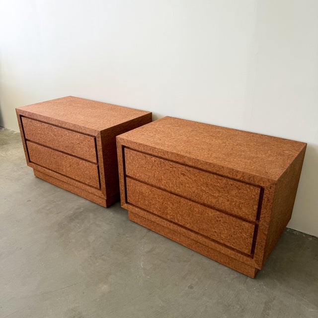 Camel 1980s Postmodern Nightstands in Caramel Burl Veneer – Pair For Sale - Image 8 of 10
