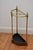 P0332 victorian brass umbrella stand of half moon design with three decorative finials, five umbrella and walking cane...