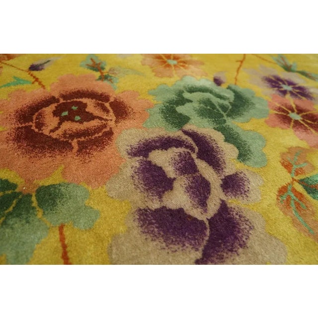 1920s 1920s Yellow Gold Open Field Floral Antique Chinese Art Deco Carpet 9' X 11' 4'' Knotted Wool Rug For Sale - Image 5 of 9