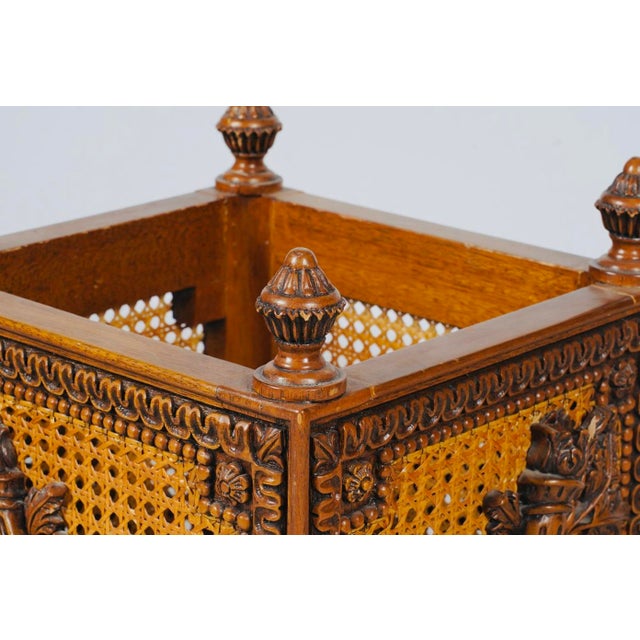 Antique French Carved Walnut and Cane Jardinière With Torch and Floral Motifs For Sale - Image 4 of 6