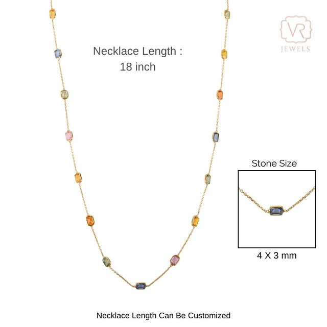 18k Yellow Gold 4.73 Carat Natural Multi-Color Sapphire Bezel Station Necklace For Sale - Image 9 of 13
