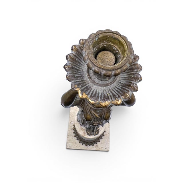 Bronze Mid 20th Century Pair of 24-Inch Neoclassical Bronze Caryatid and Limestone Candlesticks For Sale - Image 8 of 12