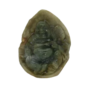 Untreated Jade Dark Green Happy Buddha, Laughing Buddha Figure