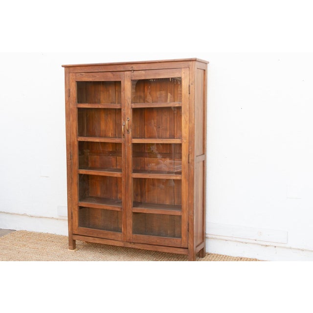 English Antique Colonial Veranda Teak Glass Cabinet For Sale - Image 3 of 7