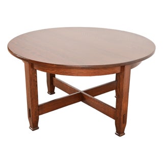 Stickley Brothers Antique Mission Oak Arts & Crafts Round Dining Table, Newly Refinished For Sale
