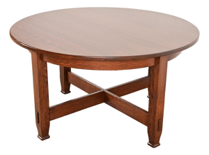 Stickley Brothers Antique Mission Oak Arts & Crafts Round Dining Table, Newly Refinished