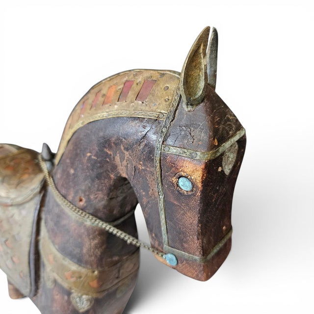 Vintage Anglo-Indian Brass Clad Marwari Horse Sculpture For Sale - Image 17 of 18