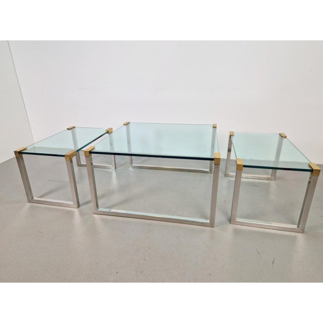 T53 Coffee and Side Tables in Brass and Glass by Peter Ghyczy, 1970s, Set of 3 For Sale - Image 10 of 18