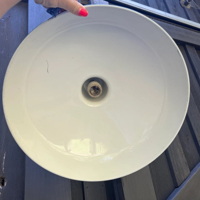 Early 20th Century Industrial-Style Enamel Barn Pendant Lights – Green & White-Set of 11 For Sale - Image 5 of 11