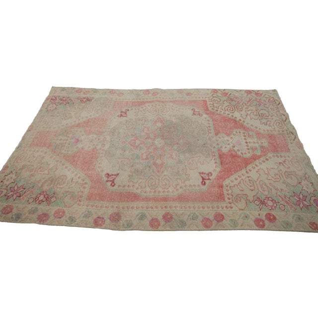 Washed Out Vintage Turkish Rug- 4′2″ × 7′3″ For Sale - Image 4 of 7