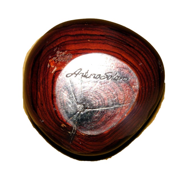 1950s Vintage Arturo Solano Turned Wood Live Edge Rimmed Artisanal Bowls on Wood Stand- 3 Pieces For Sale - Image 9 of 11