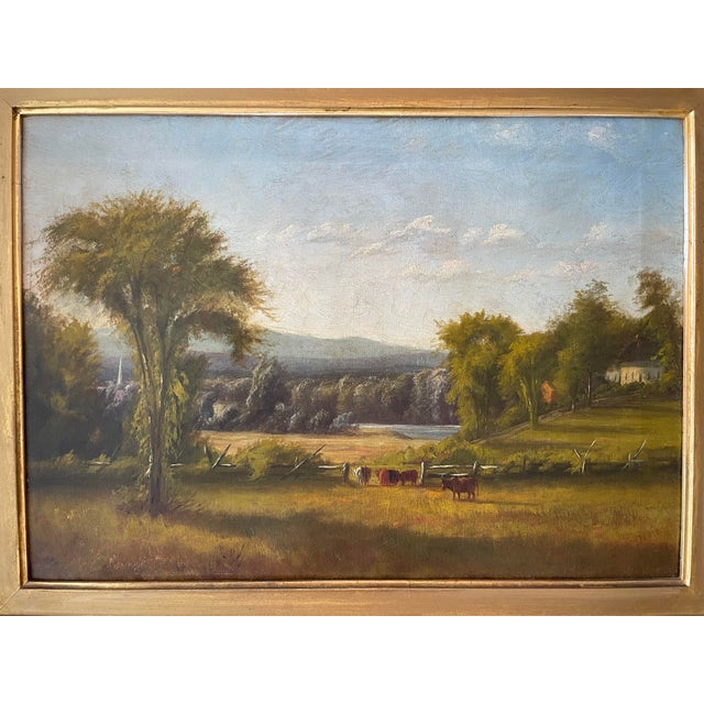 Stunning Antique 19th Century pastoral landscape. Signed L Davis and dated 1874. Oil painting, depicts cows, water, a...