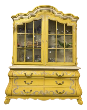 Vintage Drexel Heritage French Provincial Painted Breakfront Cabinet