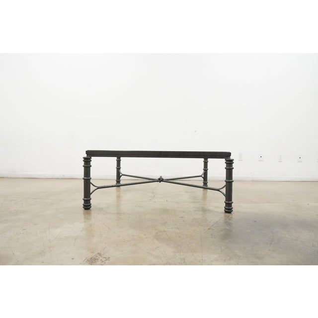 Metal Vintage 1980s Giacometti Style Forged Aluminum/Faux Verdigris Square Glass Coffee Table For Sale - Image 7 of 11