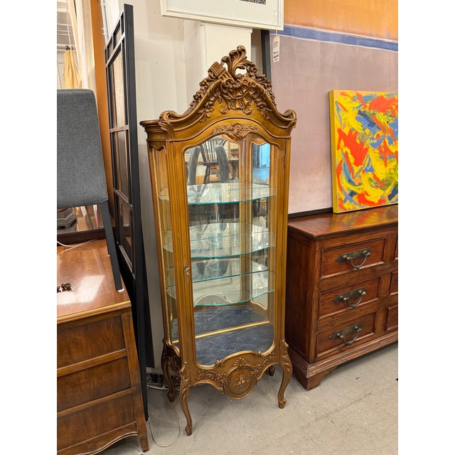 Louis XV Style Giltwood Curio Display Cabinet, 1970's For Sale - Image 14 of 14