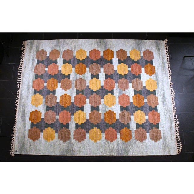 Rare Large Swedish Handwoven Röllakan Wool Rug Model "Aspelöv" by Judith Johansson, 1960s. Rare röllakan rug with...