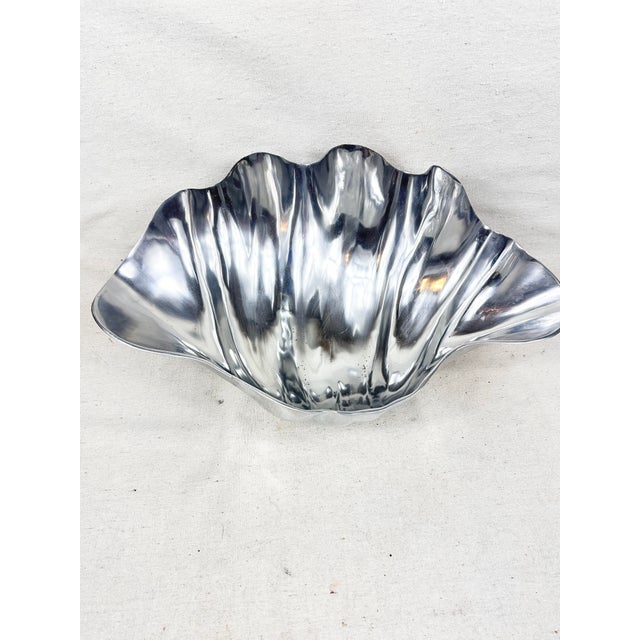 Vintage Pewter Clam Shell Serving Bowl For Sale - Image 4 of 9
