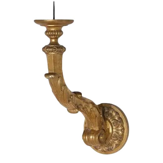 1890s Italian Hand Carved Wooden Candle Sconce For Sale