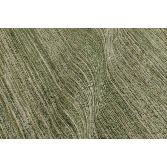 Textile Rug & Kilim’s Modern Textural Rug, Solid Tone-on-Tone Striae in Light Green Hues For Sale - Image 7 of 8