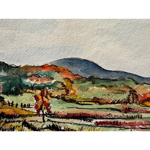 Rustic Henry Emil Salloch Original Watercolor on Paper Autumn Landscape With Rolling Hills, 1940. For Sale - Image 3 of 6