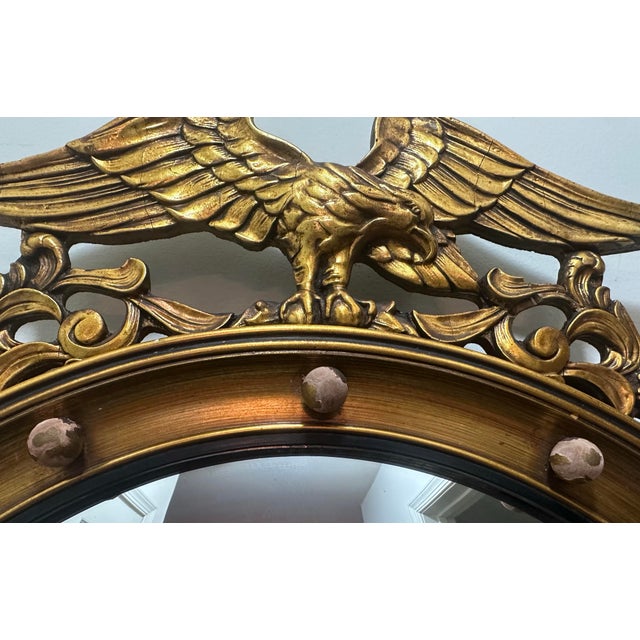 Mid 20th Century American Federal Style Giltwood Eagle Crest Convex Mirror, Mid-20th Century For Sale - Image 5 of 12
