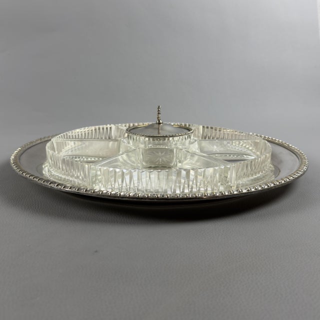 Vintage Cut Crystal and Silver Plated Appetizer Tray, 1960s For Sale - Image 3 of 12